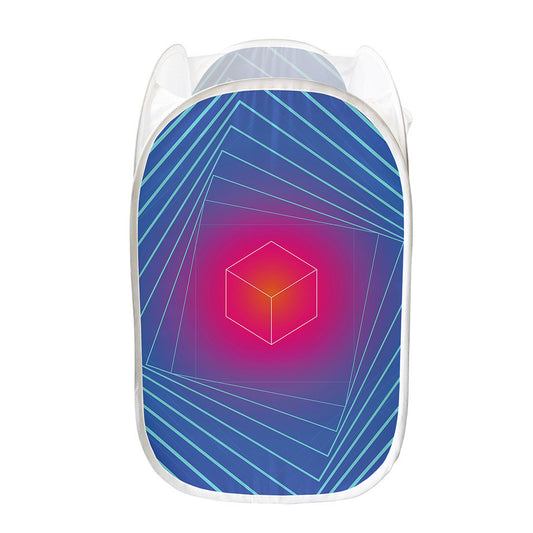 Blue Geometric EDM Light Print Mesh Laundry Hamper