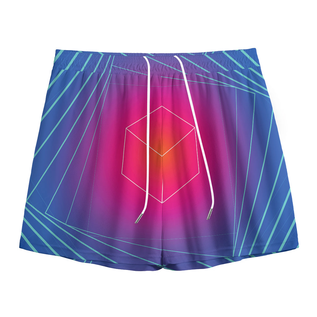 Blue Geometric EDM Light Print Mesh Shorts