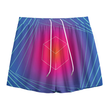 Blue Geometric EDM Light Print Mesh Shorts