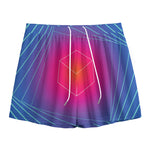Blue Geometric EDM Light Print Mesh Shorts