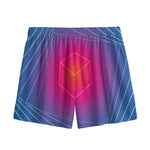 Blue Geometric EDM Light Print Mesh Shorts