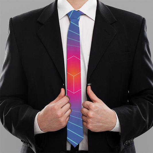 Blue Geometric EDM Light Print Necktie