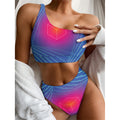 Blue Geometric EDM Light Print One Shoulder Bikini Set