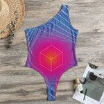 Blue Geometric EDM Light Print One Shoulder Bodysuit