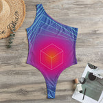 Blue Geometric EDM Light Print One Shoulder Bodysuit