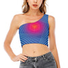 Blue Geometric EDM Light Print One Shoulder Crop Top