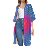 Blue Geometric EDM Light Print Open Front Beach Cover Up