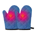 Blue Geometric EDM Light Print Oven Mitts