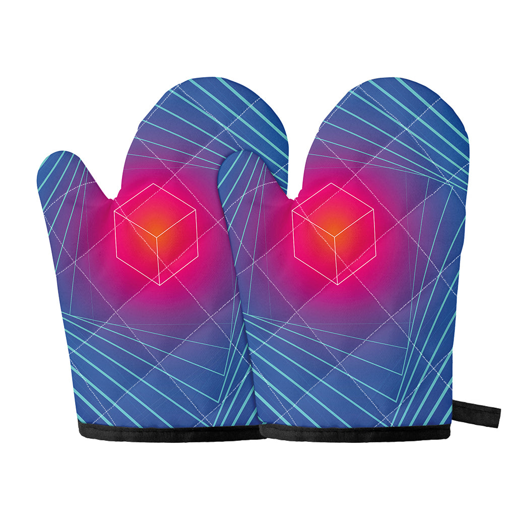 Blue Geometric EDM Light Print Oven Mitts