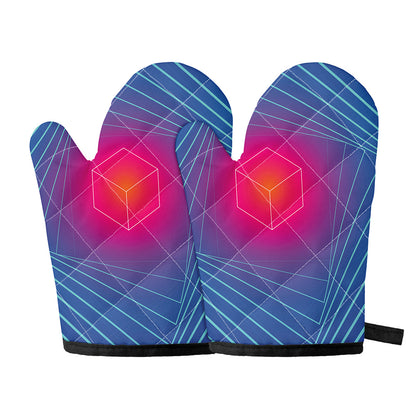 Blue Geometric EDM Light Print Oven Mitts