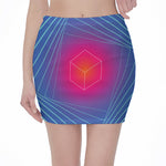 Blue Geometric EDM Light Print Pencil Mini Skirt