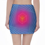 Blue Geometric EDM Light Print Pencil Mini Skirt