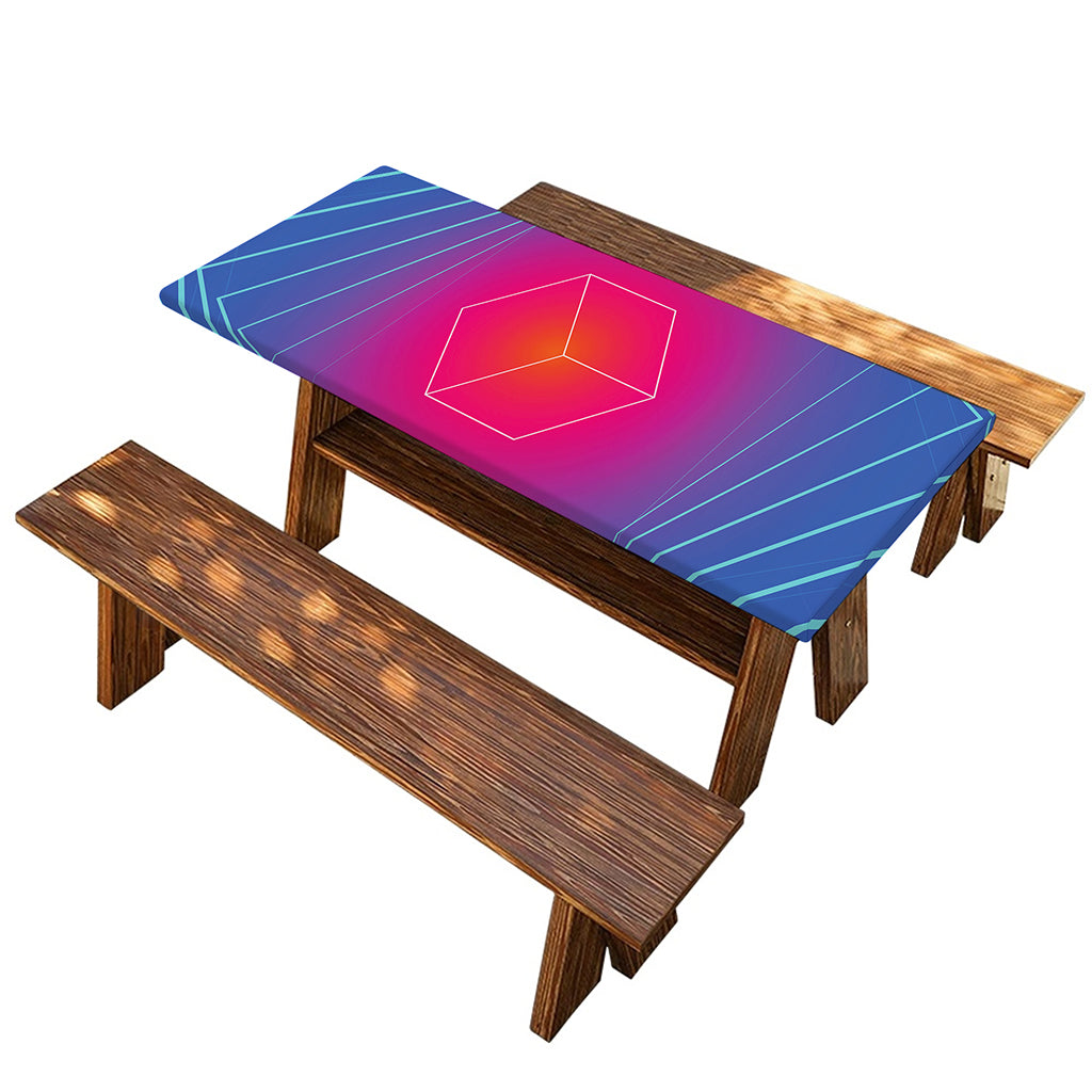 Blue Geometric EDM Light Print Picnic Table Cover