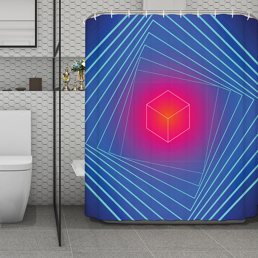 Blue Geometric EDM Light Print Polyester Shower Curtain