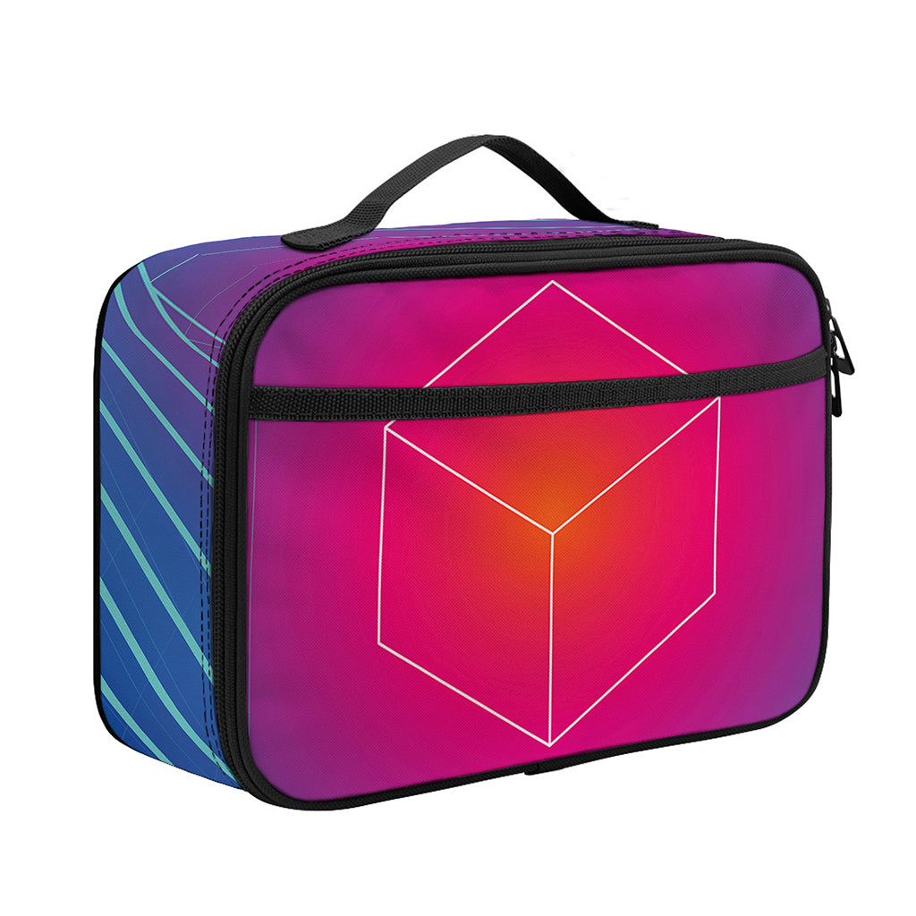 Blue Geometric EDM Light Print Portable Lunch Bag