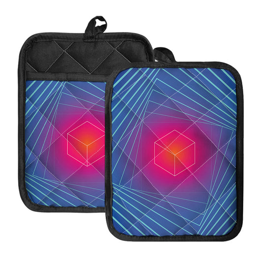 Blue Geometric EDM Light Print Pot Holders With Pocket
