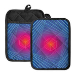 Blue Geometric EDM Light Print Pot Holders With Pocket