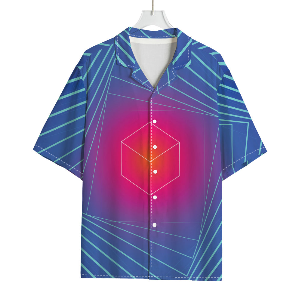 Blue Geometric EDM Light Print Rayon Hawaiian Shirt