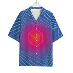 Blue Geometric EDM Light Print Rayon Hawaiian Shirt