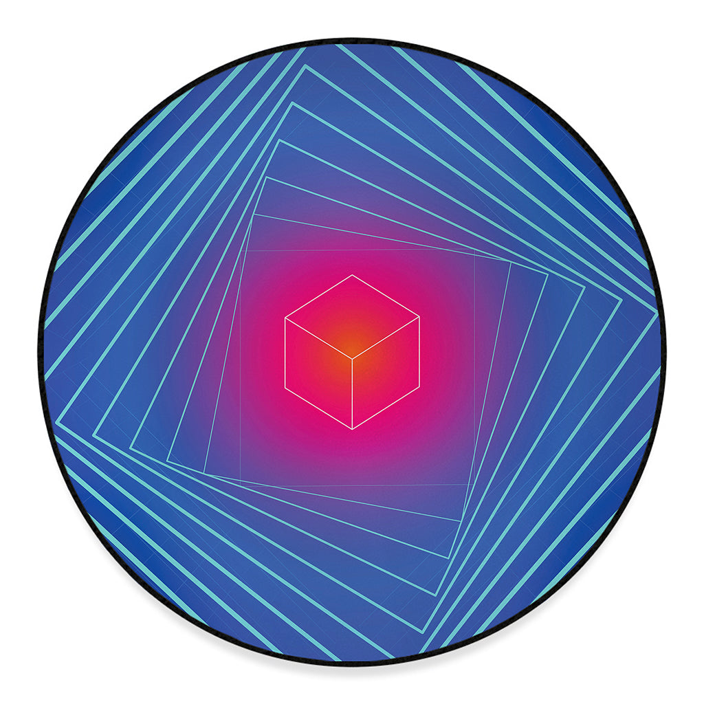 Blue Geometric EDM Light Print Round Floor Mat
