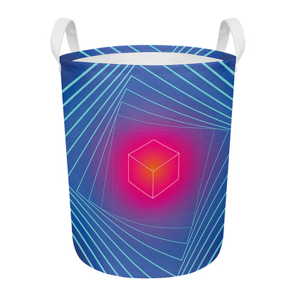 Blue Geometric EDM Light Print Round Laundry Basket