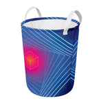 Blue Geometric EDM Light Print Round Laundry Basket