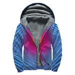 Blue Geometric EDM Light Print Sherpa Lined Zip Up Hoodie