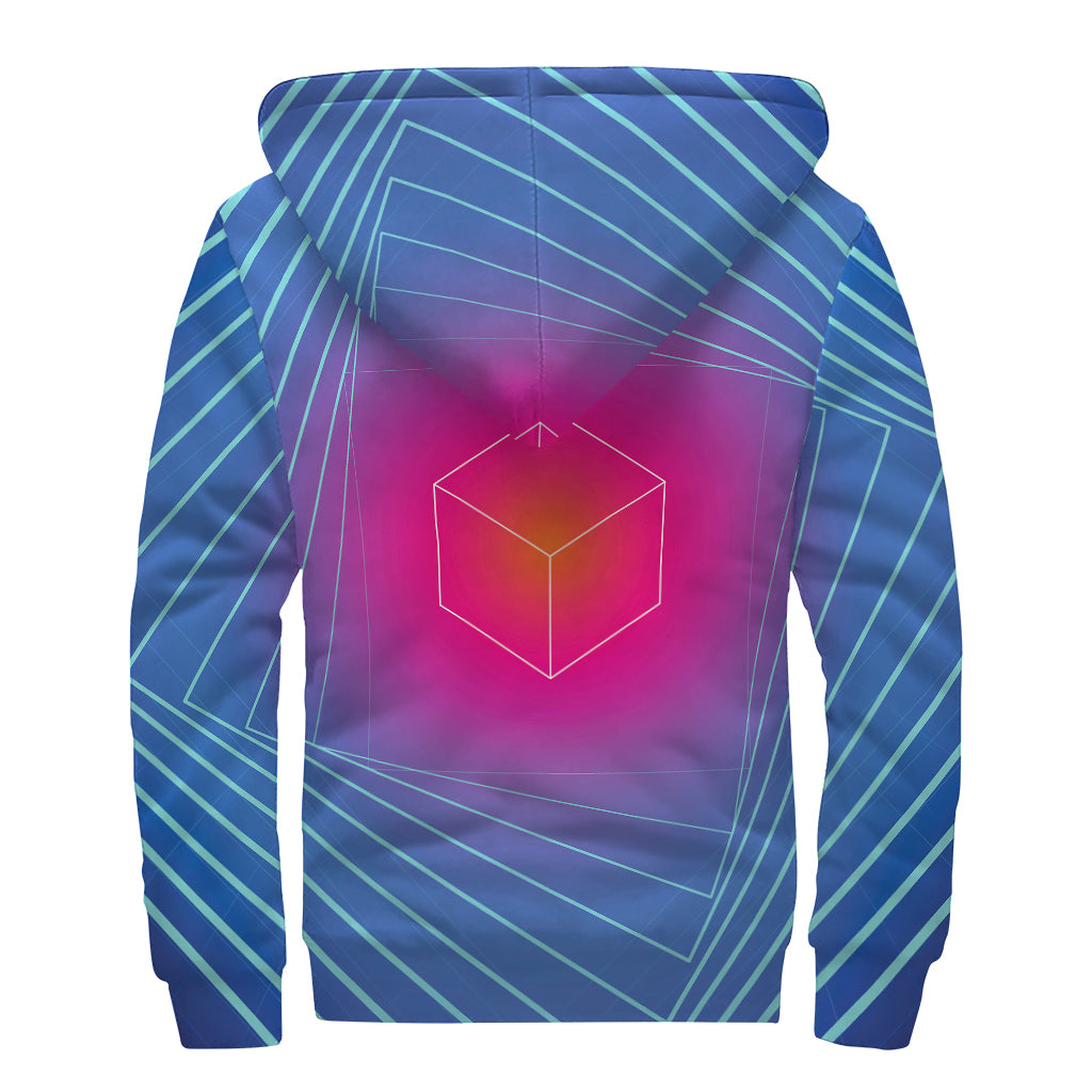 Blue Geometric EDM Light Print Sherpa Lined Zip Up Hoodie