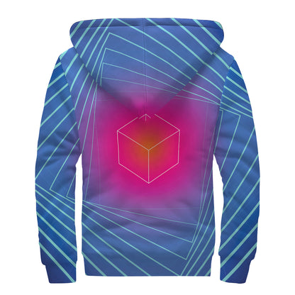 Blue Geometric EDM Light Print Sherpa Lined Zip Up Hoodie