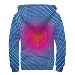 Blue Geometric EDM Light Print Sherpa Lined Zip Up Hoodie