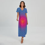 Blue Geometric EDM Light Print Short Sleeve Maxi Dress