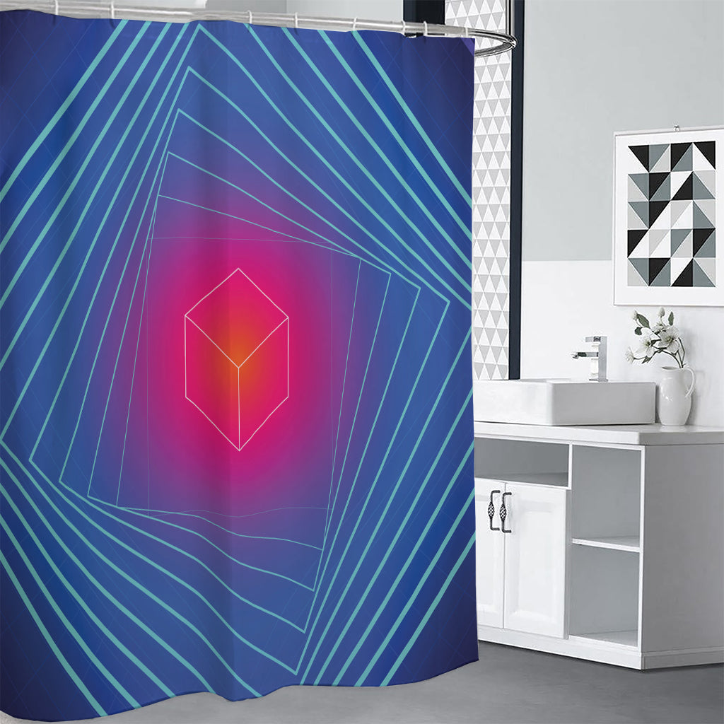 Blue Geometric EDM Light Print Shower Curtain