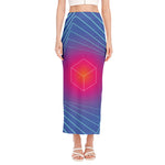 Blue Geometric EDM Light Print Side Slit Maxi Skirt