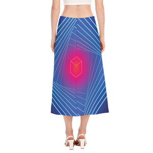 Blue Geometric EDM Light Print Side Slit Midi Skirt