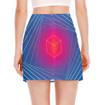 Blue Geometric EDM Light Print Side Slit Mini Skirt