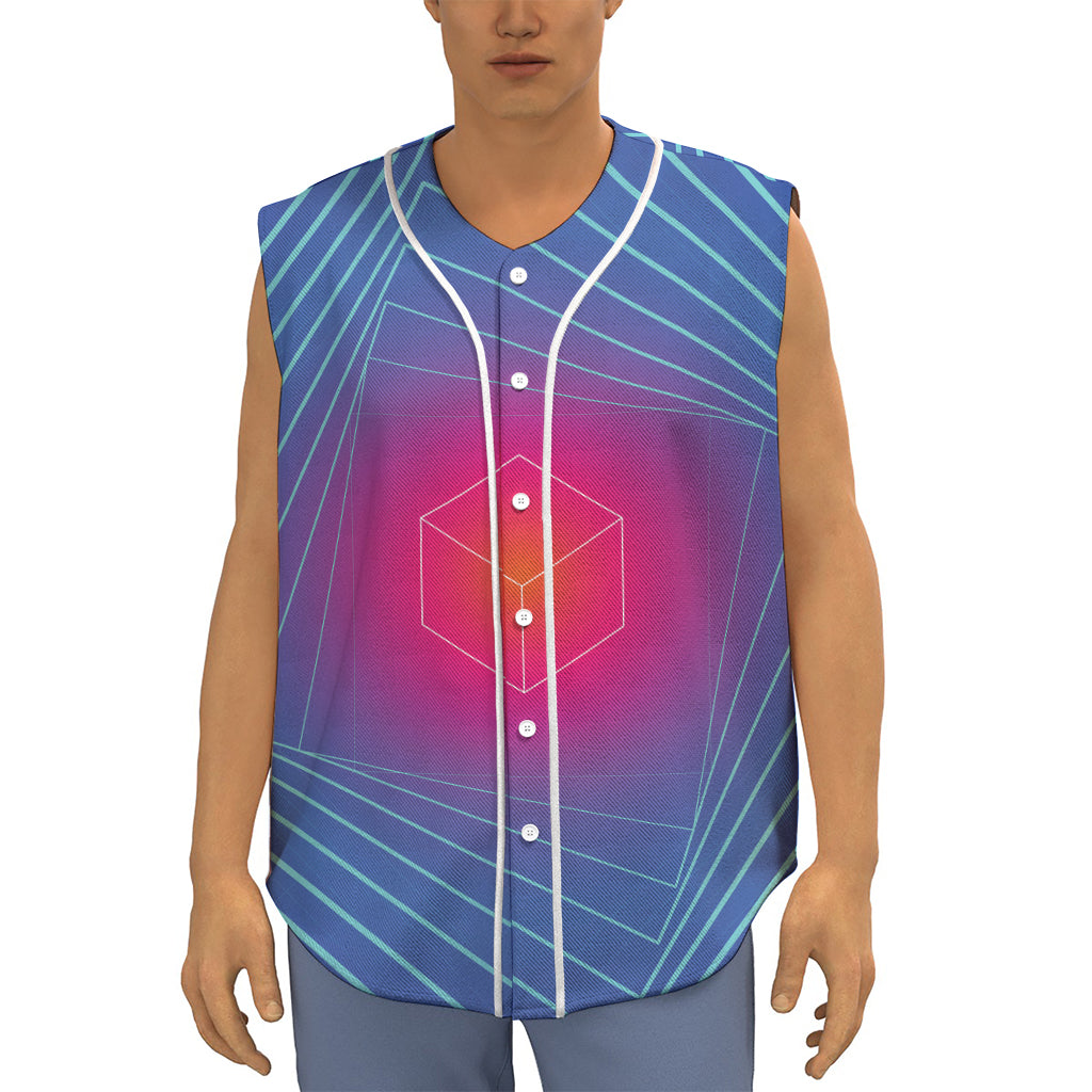 Blue Geometric EDM Light Print Sleeveless Baseball Jersey