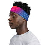 Blue Geometric EDM Light Print Sports Headband