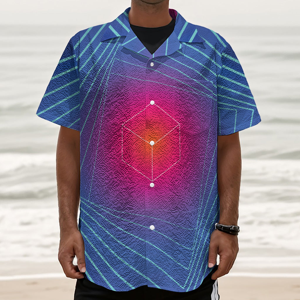 Blue Geometric EDM Light Print Textured Short Sleeve Shirt