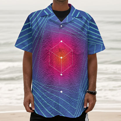 Blue Geometric EDM Light Print Textured Short Sleeve Shirt