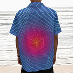 Blue Geometric EDM Light Print Textured Short Sleeve Shirt