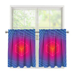 Blue Geometric EDM Light Print Tier Curtains