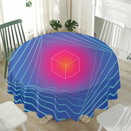 Blue Geometric EDM Light Print Waterproof Round Tablecloth