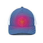Blue Geometric EDM Light Print White Mesh Trucker Cap