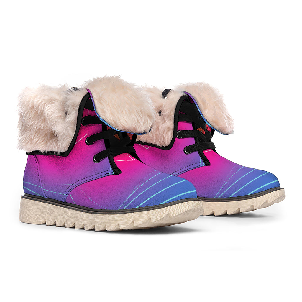 Blue Geometric EDM Light Print Winter Boots