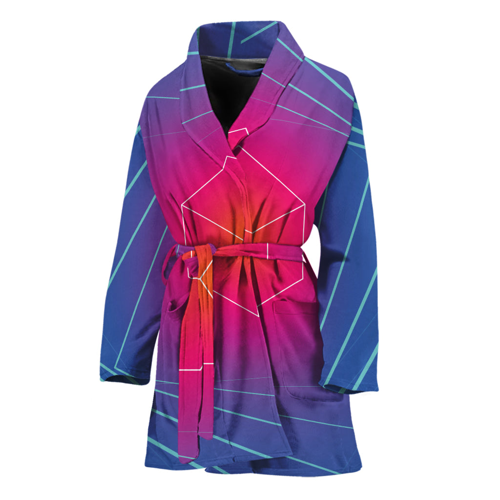 Blue Geometric EDM Light Print Women's Bathrobe