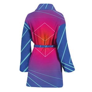 Blue Geometric EDM Light Print Women's Bathrobe