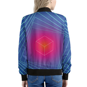 Blue Geometric EDM Light Print Women's Bomber Jacket