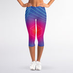 Blue Geometric EDM Light Print Women's Capri Leggings