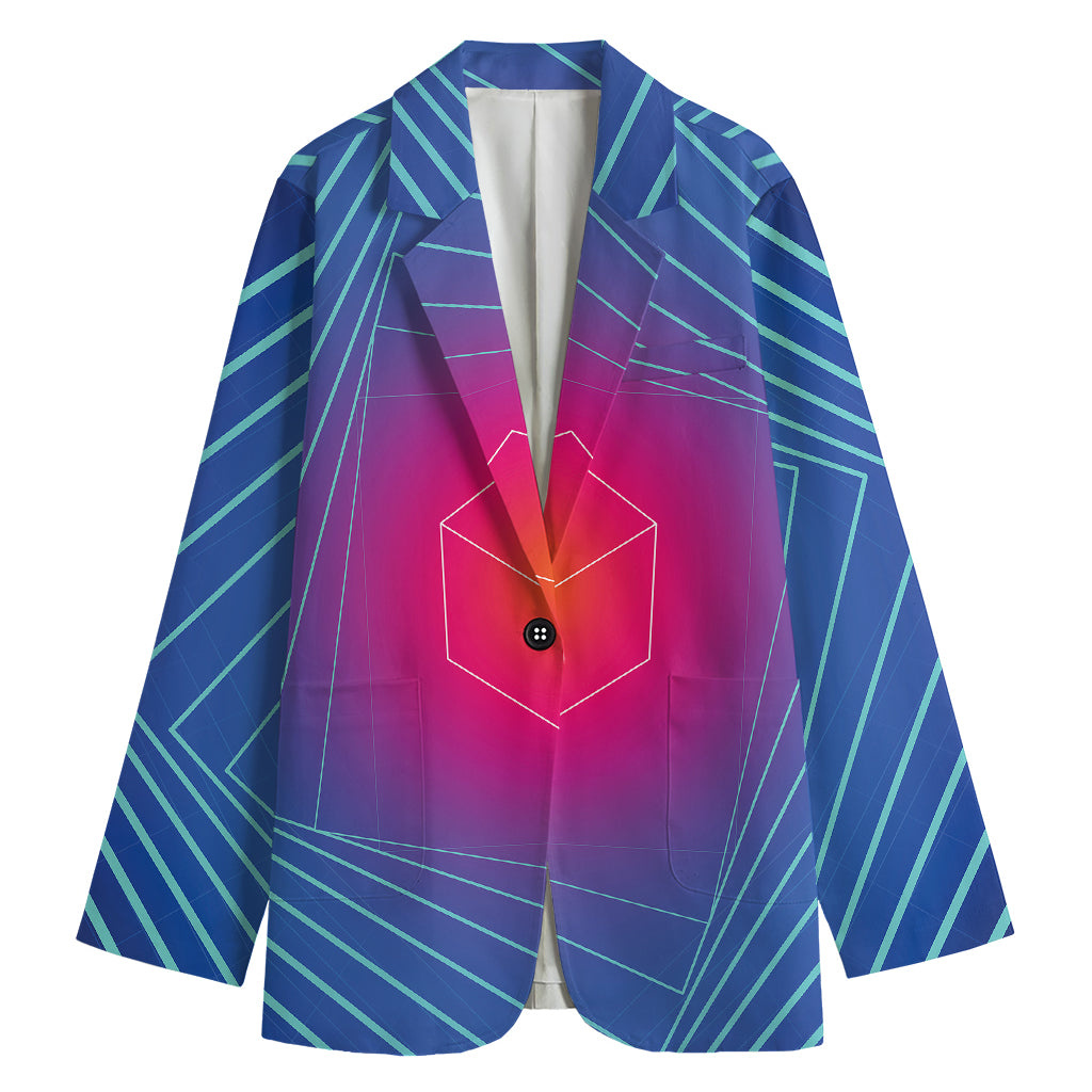 Blue Geometric EDM Light Print Women's Cotton Blazer