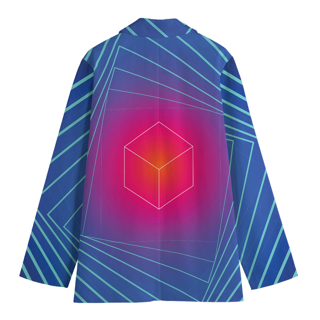 Blue Geometric EDM Light Print Women's Cotton Blazer